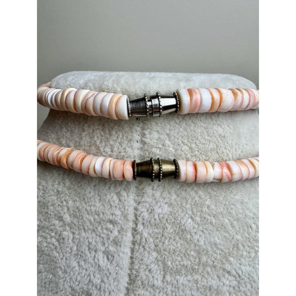 Vintage Spiny Oyster Heishi Shell Beaded Necklace Set Southwestern Pink Cowgirl - Picture 5 of 9